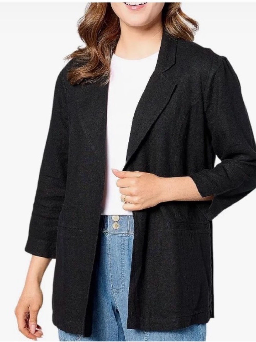 AnyBody Black Open-Front Casual Blazer